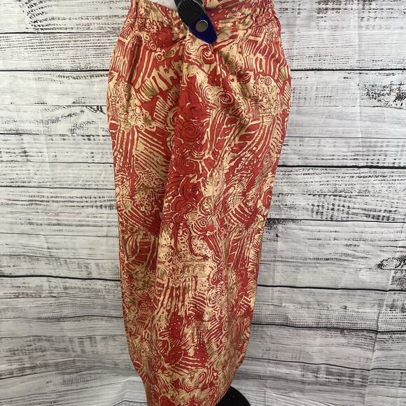 Nygard Collection Skirt size 8 Petite Dark Red Gold Silk Swirls Long Faux Wrap - Picture 10 of 11
